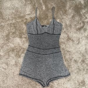 Fashion Nova Heather Grey Two-Piece Romper & Cardigan 🐺